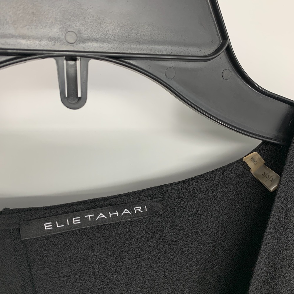 Elie Tahari Top Black V Neck Asymmetrical Bell Long Sleeve Womens Size Medium - Picture 6 of 13